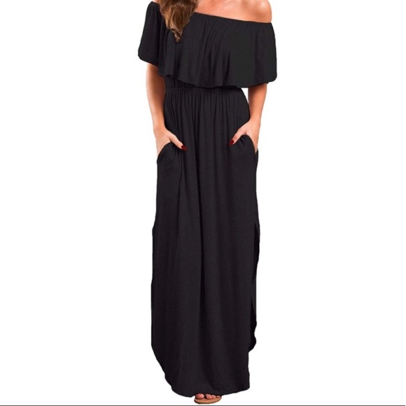 None Dresses & Skirts - Women's Off Shoulder Summer Casual Long Ruffle Maxi Dress Size XL
